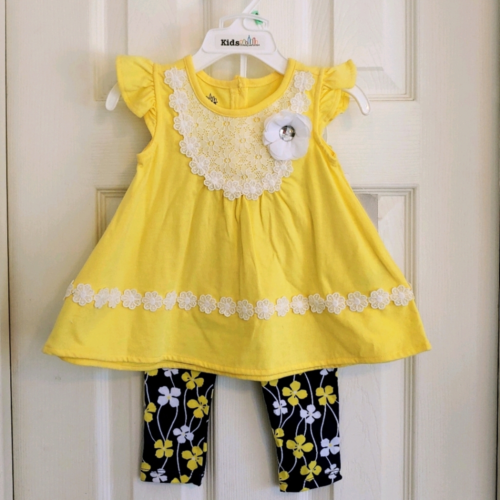 Yellow and Flowers Tunic 2 Piece Set